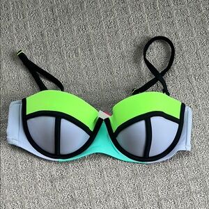 Victorias Secret Bandeau BluePurpleGreen Colorblock Swim Top Optional Straps 36C
